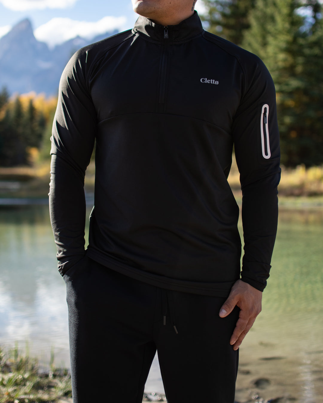 Long Sleeve Performance Zip Top — Stealth Black
