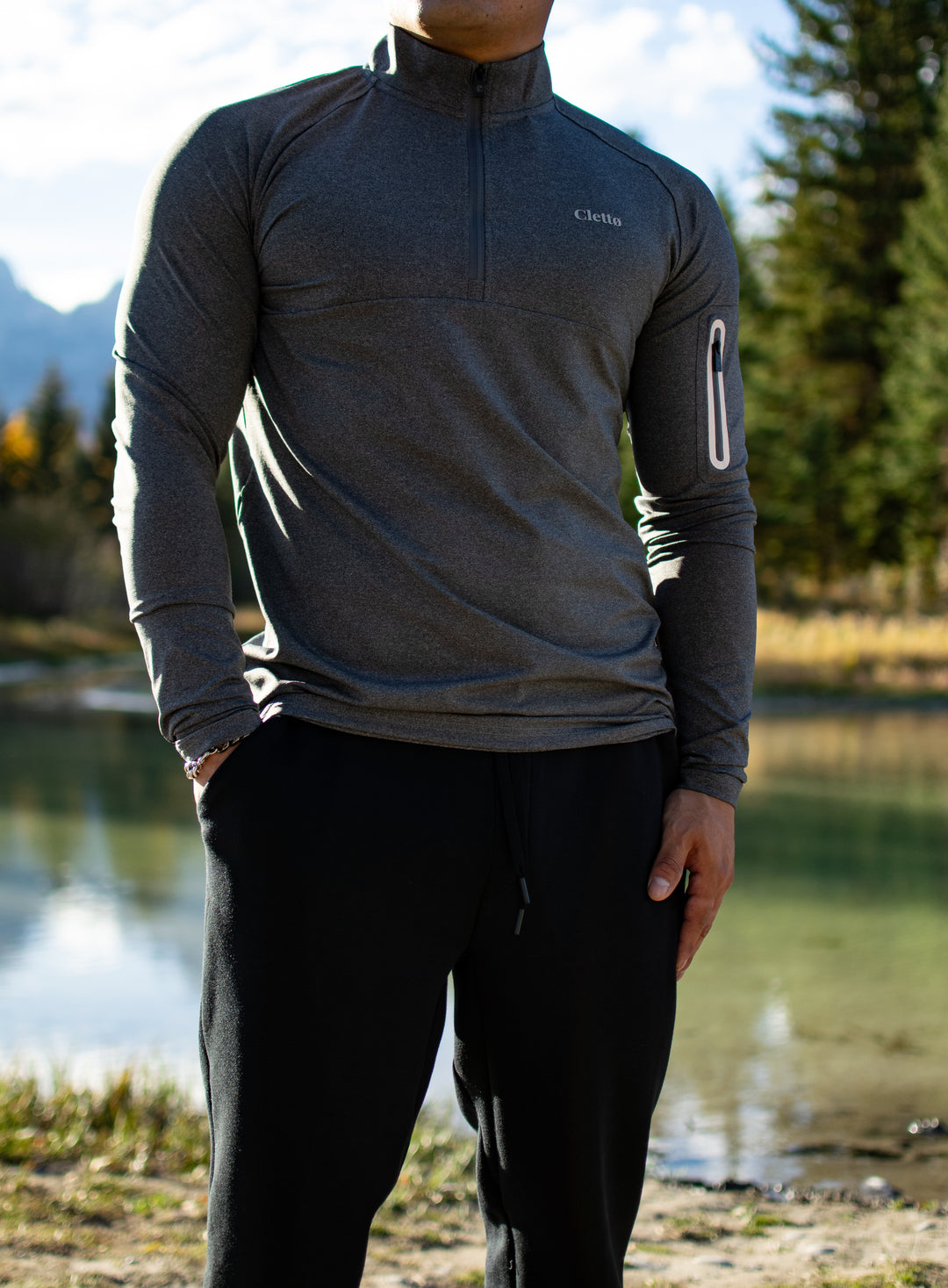 Long Sleeve Performance Zip Top — Iron Grey