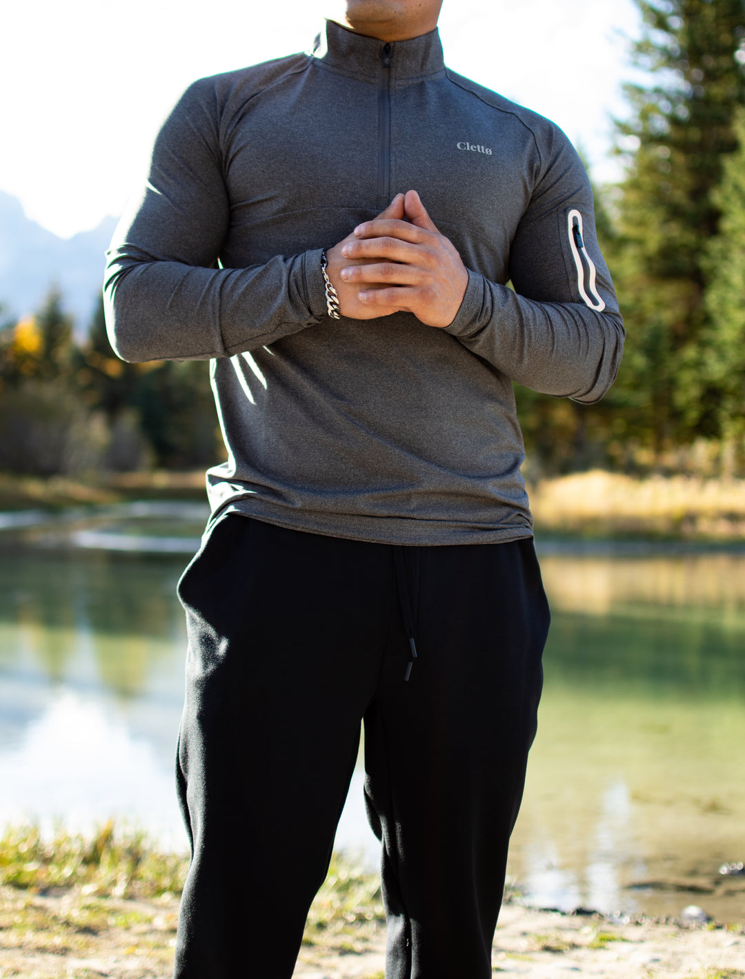 Long Sleeve Performance Zip Top — Iron Grey
